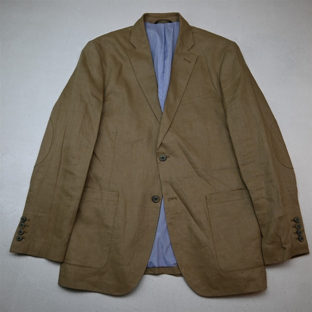 NEW Tasso Elba 40S Beige Khaki Linen Soft Shoulder Summerweight Blazer Jacket